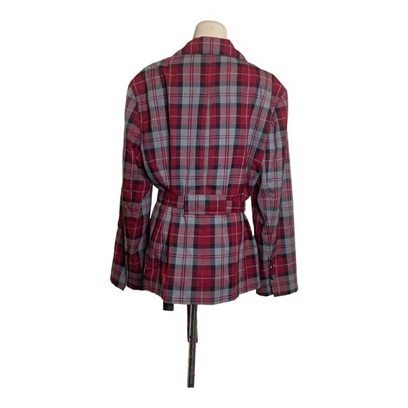 Larry Levine red plaid button belted blazer jacket size XL - Picture 7 of 9